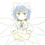  blue_hair blush cirno crossed_arms looking_at_viewer partially_colored short_hair simple_background solo touhou white_background yudepii 