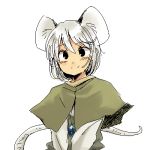  animal_ears bust capelet grey_hair jewelry lowres mouse_ears mouse_tail nazrin pendant short_hair simple_background smile solo tail touhou white_background yudepii 