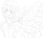  back dutch_angle hat highres lineart looking_at_viewer looking_back monochrome nogi_takayoshi open_mouth saigyouji_yuyuko sash short_hair smile solo thigh-highs thighhighs touhou transparent_background triangular_headpiece wide_sleeves 