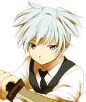  ansatsu_kyoushitsu assassination_classroom blue_eyes blue_hair knife school_uniform sekina shiota_nagisa short_hair solo vest 