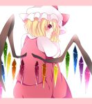  blonde_hair blush crystal flandre_scarlet hammer_(sunset_beach) hat puffy_sleeves red_eyes short_hair short_sleeves smile solo touhou wings 