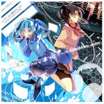  black_hair blue_eyes blue_hair dual_persona ene_(kagerou_project) headphone_actor_(vocaloid) headphones highres jacket kagerou_project long_hair multiple_girls red_eyes short_hair skirt sweater thigh-highs thighhighs twintails vocaloid 