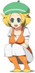  agemono bel_(pokemon) beret blonde_hair collarbone crouch dress green_eyes hat open_mouth pantyhose pokemon pokemon_(game) pokemon_bw short_hair smile solo squatting 