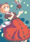  blonde_hair blue_eyes bow curly_hair flower hair_bow light_particles lily_of_the_valley medicine_melancholy shirt short_hair short_sleeves skirt smile solo su-san takuzui touhou 