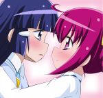  aoki_reika blue_eyes blue_hair blush eye_contact hoshizora_miyuki looking_at_another multiple_girls naruse_mahi pink_eyes pink_hair precure school_uniform smile smile_precure! yuri 