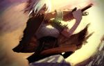  armor bandage bandages cloak ear facepaint gloves league_of_legends looking_at_viewer red_eyes riven_(league_of_legends) short_hair solo white_hair 