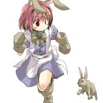  animal_ears bunny bunny_ears damien_(ukagaka) mimimi_(ukagaka) rabbit rabbit_ears red_eyes short_hair simple_background smile solo ukagaka white_background yudepii 