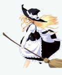  47agdragon blonde_hair blue_background broom female hat highres kirisame_marisa long_hair looking_at_viewer open_mouth simple_background solo touhou witch_hat yellow_eyes 