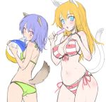  :o animal_ears ball beachball bikini blonde_hair blue_eyes blue_hair blush breasts cat_ears cat_tail green_bikini holding itoji long_hair mouth_hold multiple_girls original pink_eyes pink_hair popsicle side-tie_bikini sketch striped striped_bikini striped_swimsuit sweat swimsuit tail 