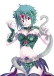  basilisk_(falkyrie_no_monshou) black_legwear breasts character_request falkyrie_no_monshou gem green_hair nail_polish navel open_mouth red_eyes short_hair simple_background smile snake solo soukuu_kizuna thigh-highs thighhighs watermark white_background 