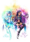  aoki_lapis boots butterfly jiji_(381134808) merli_(vocaloid) multiple_girls rainbow_background siblings singing sisters thigh_boots thighhighs tourmaline vocaloid 