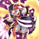  azure_luna black_hair detached_sleeves male mask original red_eyes solo staff tengu tengu_mask wings youkai 