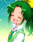  :d ^_^ blush bust chiru closed_eyes eyes_closed green_hair hair_ribbon midorikawa_nao necktie open_mouth ponytail precure ribbon smile smile_precure! solo sparkle star 