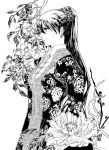  character_request earrings flower japanese_clothes jewelry katsura_(+araka) long_hair monochrome seirei_no_moribito 
