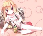  barefoot blush calbee clothes_writing english food_in_mouth fujiwara_gacho long_hair mouth_hold plaid plaid_skirt product_placement skirt solo 