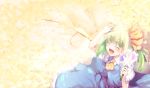  :d ^_^ ascot blush closed_eyes daiyousei dress eyes_closed flower green_hair hair_ribbon holding holding_flower kaiza_(rider000) open_mouth revision ribbon side_ponytail smile solo touhou wings 