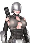  armor breasts cleavage faceless faceless_female helmet kusagami_style large_breasts lips original signature simple_background solo white_background 