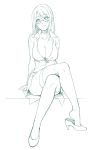  :3 breasts cleavage crossed_legs dress_shirt glasses highres korisei large_breasts legs_crossed lineart looking_at_viewer monochrome original shirt shoe_dangle sitting solo thigh-highs thighhighs 