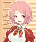  :d bust character_name hair_ornament hairclip lisbeth open_mouth outline pink_eyes pink_hair short_hair smile solo sword_art_online tsukasa_kinako 