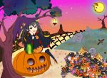  absurdres black_hair halloween highres jack-o&#039;-lantern jack-o'-lantern long_hair looking_at_viewer note-chan ootengu open_mouth original reindeer smile solo 