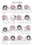  akemi_homura black_hair cosplay flat_gaze kaname_madoka ko_ru_ri kyubey kyubey_(cosplay) mahou_shoujo_madoka_magica multiple_girls open_mouth pink_eyes pink_hair purple_eyes smile translated translation_request violet_eyes 