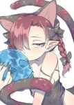  animal_ears bare_shoulders bow braid brown_eyes bust cat_ears cat_tail extra_ears hair_over_one_eye kaenbyou_rin long_hair multiple_tails mutsutsu pointy_ears red_hair redhead ribbon skull solo strap_slip striped striped_tail tail touhou twin_braids 