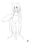  :3 absurdly_long_hair barefoot blush copyright_request flat_chest fujiwara_gacho highres innertube long_hair monochrome simple_background sketch smile solo swimsuit very_long_hair white_background 