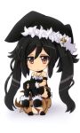  amano_(els573) black_hair black_legwear chibi cross fingerless_gloves gloves hat long_hair note-chan original simple_background sitting skirt solo very_long_hair white_background 