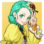  bow drill_hair gothic_lolita green_eyes green_hair hair_ornament ichikawa_masahiro kanaria lolita_fashion polka_dot polka_dot_background rozen_maiden smile v 