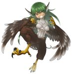  feathered_wings feathers green_hair grin harpy long_hair monster_girl original simple_background smile solo space_jin spacezin very_long_hair white_background 