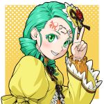  bow drill_hair gothic_lolita green_eyes green_hair hair_ornament ichikawa_masahiro kanaria lolita_fashion polka_dot polka_dot_background rozen_maiden smile v 