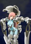  1girl armor bodysuit highres long_hair mecha_musume open_mouth original pink_eyes pink_hair smile solo 