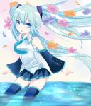  aqua_hair blue_eyes detached_sleeves floating_hair flower hatsune_miku long_hair mikan_no_shiru necktie skirt solo thigh-highs thighhighs twintails very_long_hair vocaloid 