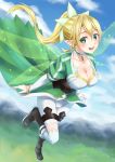  :d aoi_usagi bike_shorts blonde_hair blush boots braid breasts cleavage flying green_eyes leafa long_hair open_mouth pointy_ears ponytail smile solo sword_art_online thigh-highs thighhighs twin_braids white_legwear wings 