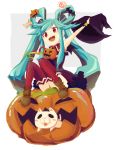  ajiko_ajio beatmania beatmania_iidx blue_hair hair_rings halloween hat jack-o&#039;-lantern jack-o'-lantern jubeat open_mouth pumpkin red_eyes ryoushi_no_umi_no_lindworm solo twintails white_background 