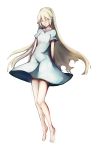  absurdres barefoot blazblue blonde_hair closed_eyes dress early_type eyes_closed highres long_hair mu-12 solo white_dress 