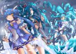  aoki_reika bike_shorts blue blue_background blue_eyes blue_hair bowtie brooch butterfly_hair_ornament choker color_connection cure_aqua cure_beauty cure_marine hair_ornament hair_tubes hairpin head_wings heartcatch_precure! ice ice_sword jewelry kurumi_erika long_hair magical_girl minazuki_karen mirrrrr multiple_girls payot ponytail power_connection precure shorts_under_skirt skirt smile smile_precure! sword thigh-highs thighhighs tiara water weapon white_legwear wink yes!_precure_5 