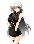  black_legwear blush breasts buckle collar engo_(aquawatery) fingerless_gloves gloves large_breasts long_hair lyrical_nanoha mahou_shoujo_lyrical_nanoha mahou_shoujo_lyrical_nanoha_a&#039;s mahou_shoujo_lyrical_nanoha_a's red_eyes reinforce silver_hair single_thighhigh solo thigh-highs thighhighs 