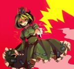  dress electricity green_eyes green_hair grin hat itak69 looking_at_viewer open_mouth pointing smile soga_no_tojiko solo tokin_hat touhou 