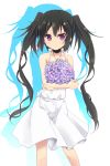  amano_(els573) angel black_hair blush dress flower highres long_hair looking_at_viewer note-chan original purple_eyes simple_background smile solo twintails very_long_hair violet_eyes white_background 