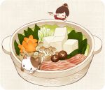  beef bowl brown_hair cat chibi chopsticks food minigirl mushroom nabe original soup tofu 