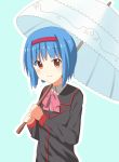  absurdres blue_hair dacchi futaki_kanata hairband highres little_busters!! nishizono_mio parasol school_uniform short_hair solo umbrella 