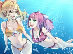  bikini blonde_hair freediving green_eyes long_hair marin multiple_girls okaman ponytail red_hair redhead swimming swimsuit umi_monogatari underwater urin_(umi_monogatari) yellow_eyes 