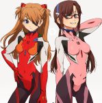  brown_hair evangelion:_3.0_you_can_(not)_redo eyepatch fukusa glasses highres long_hair makinami_mari_illustrious neon_genesis_evangelion orange_hair plugsuit rebuild_of_evangelion shikinami_asuka_langley smile soryu_asuka_langley souryuu_asuka_langley 