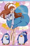  absurdres bird blush boots bow brown_hair embarrassed highres incredibly_absurdres long_hair long_skirt mawaru_penguindrum penguin penguin_1-gou penguin_2-gou penguin_3-gou popsicle purple_eyes saliva skirt sonobe_aiko star takakura_himari violet_eyes wind wind_lift 