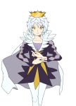  alternate_costume ballet cape crown formal looking_at_viewer male miming mytho pantyhose parted_lips princess_tutu regain simple_background solo standing translated white_background white_hair yellow_eyes 