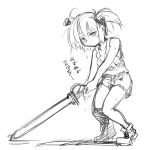  monochrome nanaroku_(fortress76) original short_hair simple_background solo sword translated translation_request weapon white_background 