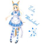  animal_ears blonde_hair blue_eyes elin_(tera) english fox_ears fox_tail pantyhose setona_(daice) solo tail tera_online 