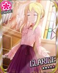  blonde_hair blouse character_name church clarice closed_eyes eyes_closed flower frills idolmaster idolmaster_cinderella_girls indoors instrument jpeg_artifacts official_art organ pipe_organ smile solo stained_glass 