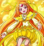  brooch bubble_skirt capelet choker cure_muse cure_muse_(yellow) eyelashes haruyama heart jewelry long_hair looking_at_viewer magical_girl musical_note open_mouth orange_hair pink_eyes precure red_eyes ribbon shirabe_ako solo suite_precure thighs tiara twintails very_long_hair 